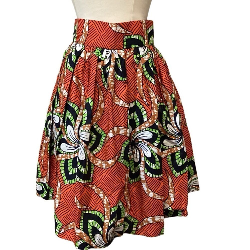 Handmade African Print Full Skirt pockets M
